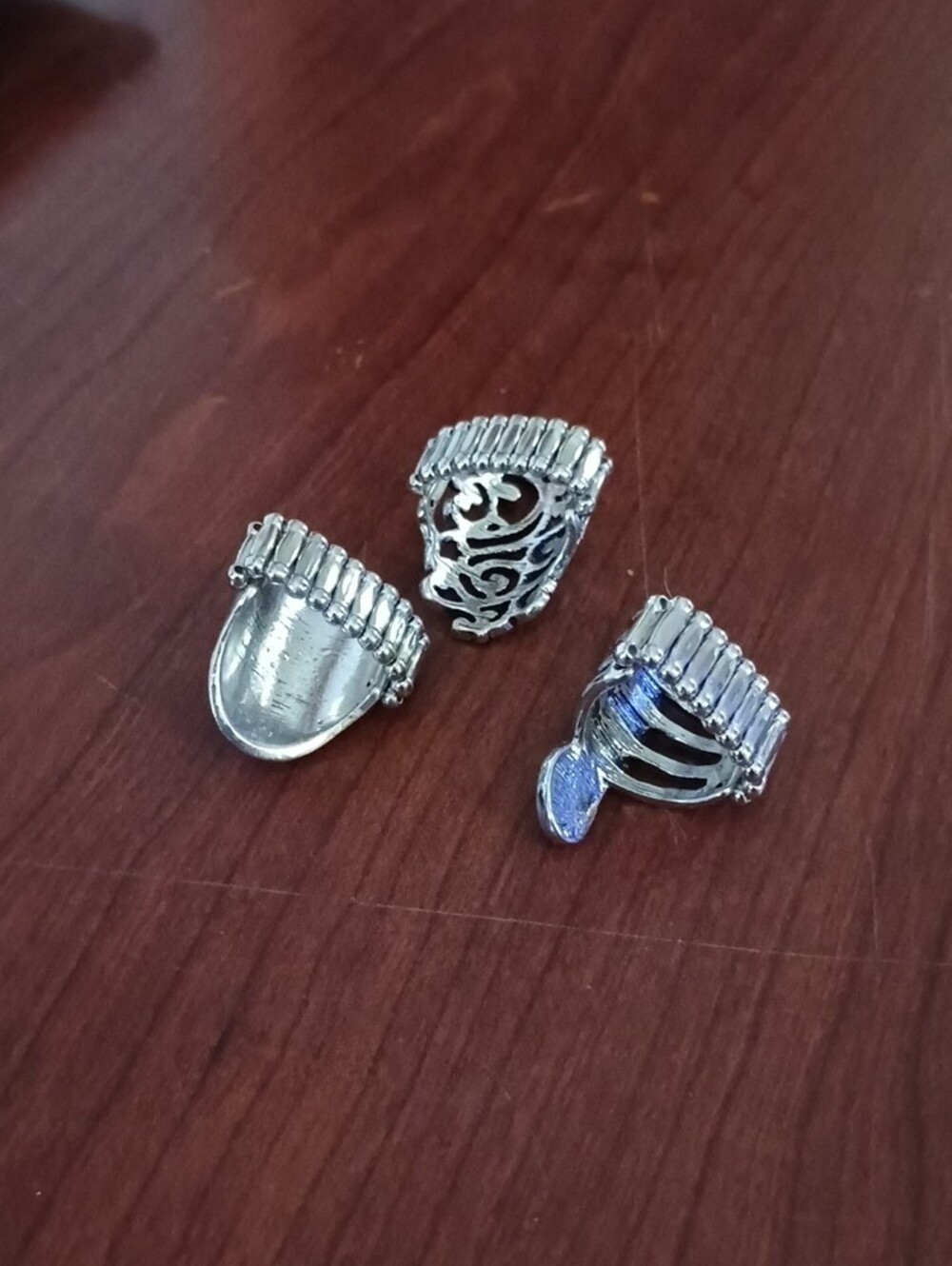 Turquoise Stone Silver-Tone Adjustable Rings - Set of 3 - Picture 2 of 4